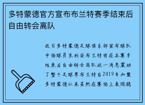 多特蒙德官方宣布布兰特赛季结束后自由转会离队